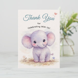 Carte De Remerciements Safari éléphant bébé violet mignon
