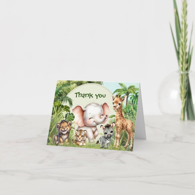 Carte De Remerciements Safari Jungle Animaux Mignons Sauvage Un 1er Anniv (Devant)