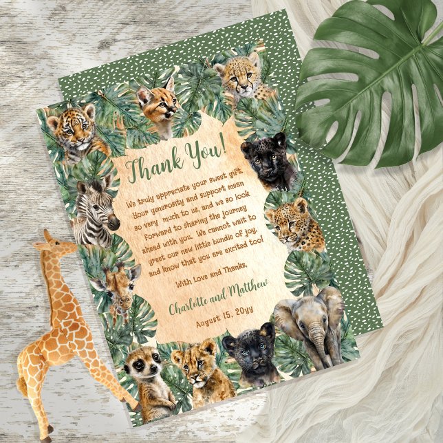 Carte De Remerciements Safari Jungle Baby shower animalier sauvage (Créateur téléchargé)