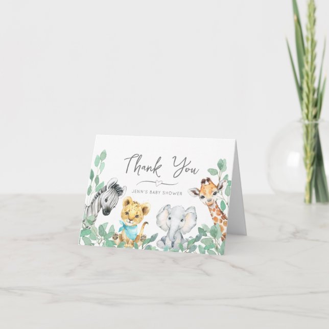 Carte De Remerciements Safari Neutre Genre Animaux Baby shower de verdure (Devant)