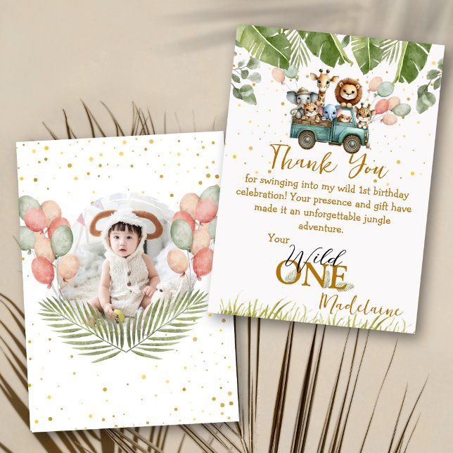 Carte De Remerciements Safari photo Wild Un premier anniversaire (Créateur téléchargé)