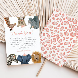 Carte De Remerciements Safari sauvage Animaux Baby shower fille