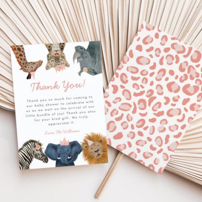 Carte De Remerciements Safari sauvage Animaux Baby shower fille (Créateur téléchargé)