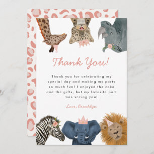 Carte De Remerciements Safari sauvage rose Animaux fête d'anniversaire