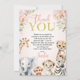 Carte De Remerciements Safari Sweet Girl Floral Anniversaire 