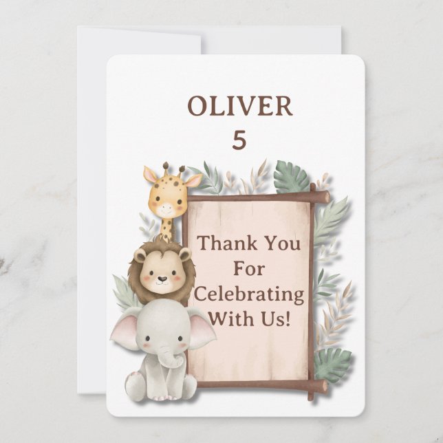 Carte De Remerciements Safari Thank You Card, Oliver Birthday Thank You  (Devant)