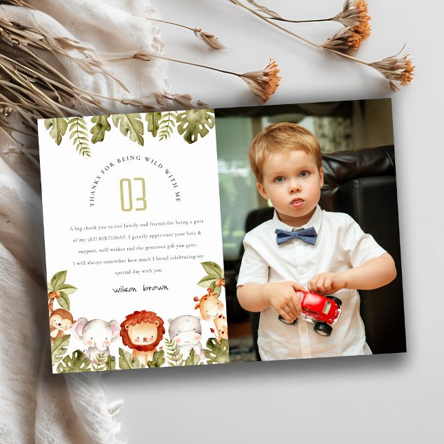 Carte De Remerciements Safari tropical sauvage Animaux Enfants Photo Anni (Créateur téléchargé)