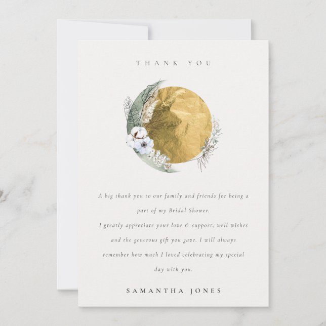 Carte De Remerciements Saga Boho Or Boho Gold Couronne de fleurs Mariage  (Devant)