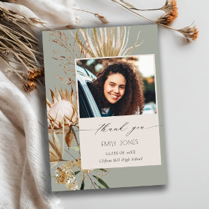 Carte De Remerciements Saga Vert Protea Sec Palm Floral Photo Graduation