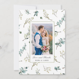 Carte De Remerciements Sage aquarelle motif eucalyptus photo mariage