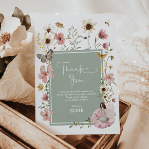 Carte De Remerciements Sage Boho Fée Fleur sauvage Jardin Fille Anniversa