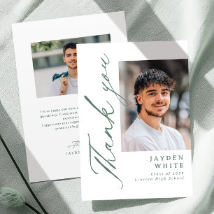 Carte De Remerciements Sage Calligraphie Moderne Simple Photo Graduation