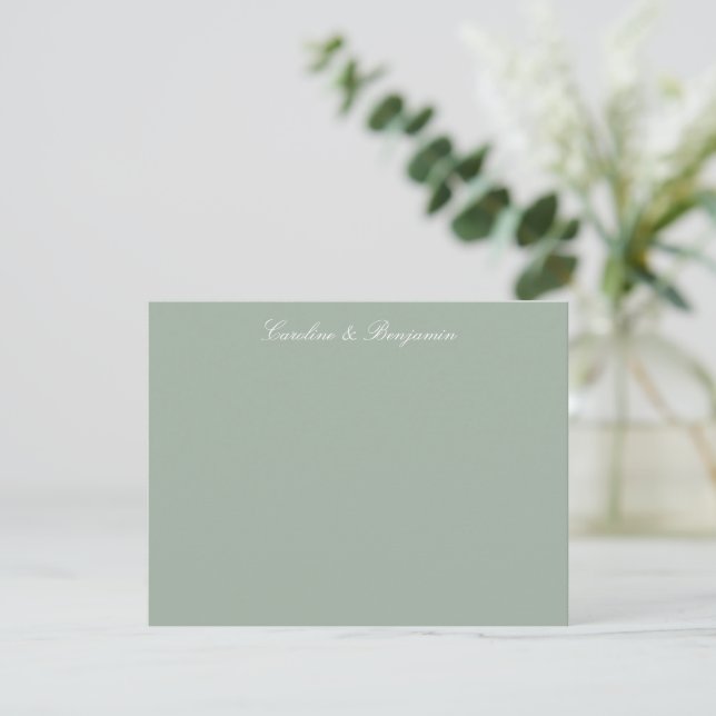 Carte De Remerciements Sage Classic Script Elegant Wedding Names Flat (Debout devant)