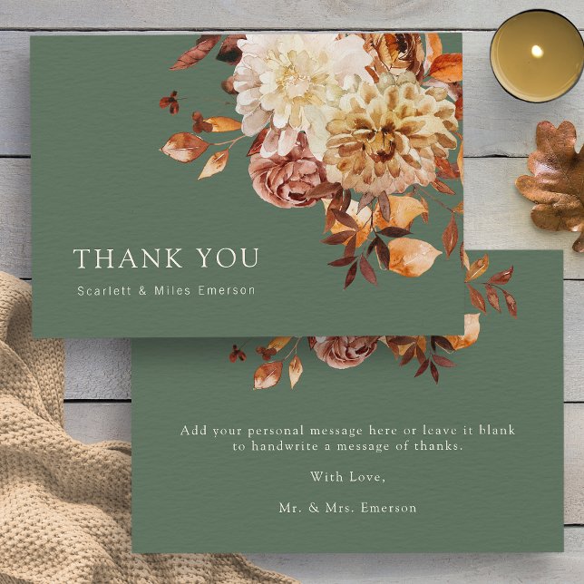 Carte De Remerciements Sage Fall Terracotta Aquarelle Florale Mariage (Elegant Sage Fall Terracotta Watercolor Floral Wedding Thank You Card by Painted Paperie
)