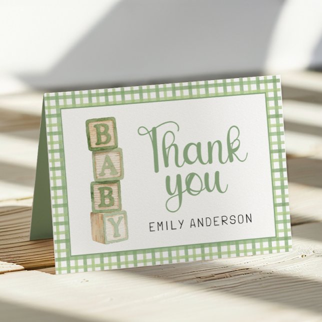 Carte De Remerciements Sage Green Baby Shower Thank You Card | Blocks (Thank You Card)