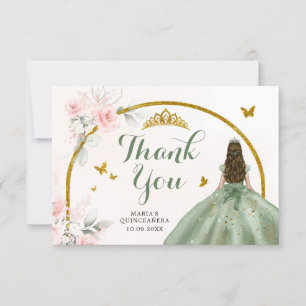 Carte De Remerciements Sage Green Blush Rose Princesse Quinceanera