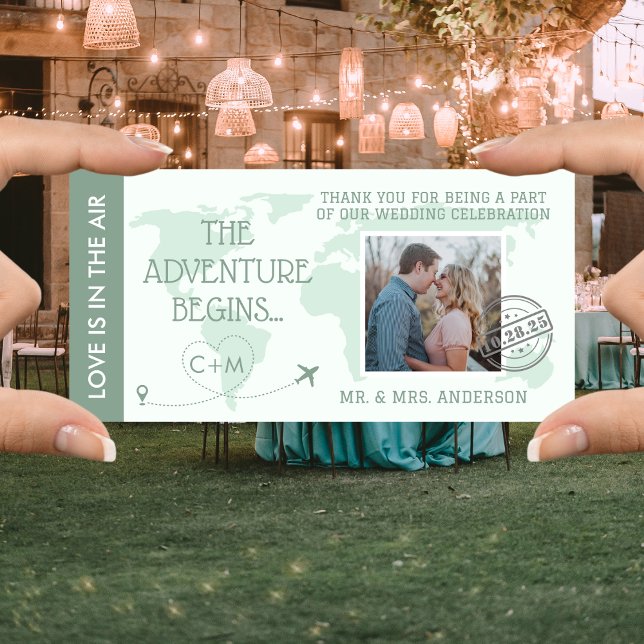 Carte De Remerciements Sage Green Boarding Pass Destination Mariage (Créateur téléchargé)