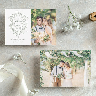 Carte De Remerciements Sage Green Classic Floral Crest 2 Photo