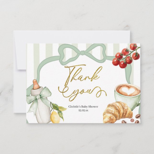 Carte De Remerciements Sage Green Coquette Stripes Italy Ciao Baby (Devant)