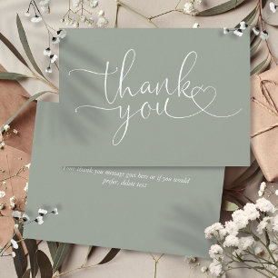 Carte De Remerciements Sage Green Elégant Cœur Script
