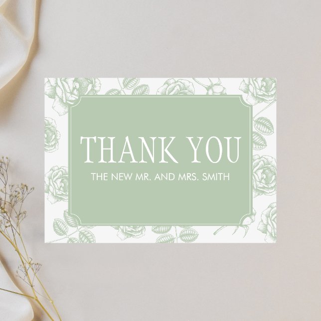 Carte De Remerciements Sage Green Elegant Mariage de la Chinoiserie (Sage Green Vintage Elegant Wedding Thank you Card
)
