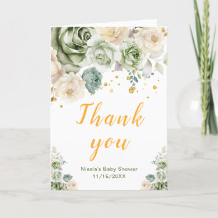 Carte De Remerciements Sage Green et Baby shower floral crème