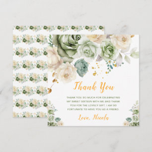 Carte De Remerciements Sage Green et crème Sweet sixteen Floral