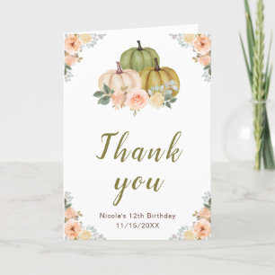 Carte De Remerciements Sage Green et Peach Floral Citrouille Anniversaire