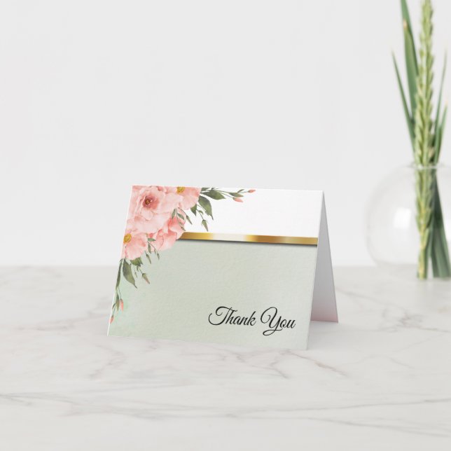 Carte De Remerciements Sage Green et Peach Roses (Devant)