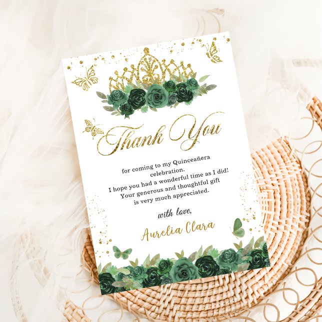 Carte De Remerciements Sage Green Floral Papillons Quinceañera Anniversai (Créateur téléchargé)