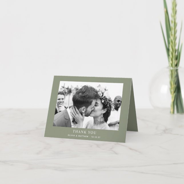 Carte De Remerciements Sage Green Garden Wedding. Minimalist Photo Folded (Devant)