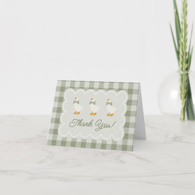 Carte De Remerciements Sage Green Gingham Goose Buffalo Check Baby Shower (Devant)