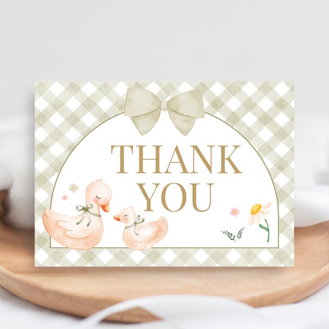 Carte De Remerciements Sage Green Gingham Silly Goose Baby Shower (Silly Goose Baby Shower Thank You Card)