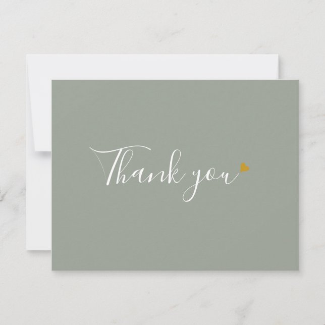Carte De Remerciements Sage Green Gold Heart Chic Script Business (Devant)