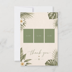Carte De Remerciements Sage Green Hawaii monstera Mariage 3 Photo Collage