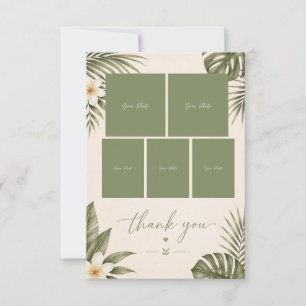 Carte De Remerciements Sage Green Hawaii monstera Mariage 5 Photo Collage