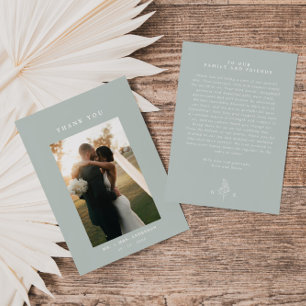 Carte De Remerciements Sage Green Line Art Leaf Monogramme Mariage