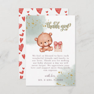 Carte De Remerciements Sage Green Met Ours Aquarelle Baby shower Coeur
