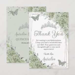 Carte De Remerciements Sage Green Papillons Floraux Quinceañera Sweet 16
