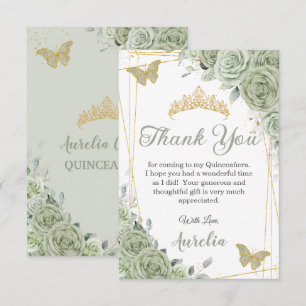 Carte De Remerciements Sage Green Papillons Floraux Quinceañera Sweet 16