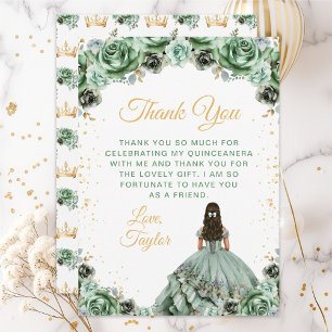 Carte De Remerciements Sage Green Princesse Floral Quinceañera
