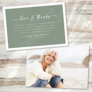 Carte De Remerciements Sage Green Script Photo Funérailles