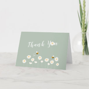 Carte De Remerciements Sage Green Simple Daisy Baby shower Floral