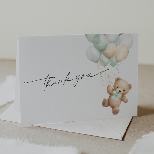 Carte De Remerciements Sage Green Teddy Ours Nous pouvons attendre tôt Th (Sage Green We Can Bearly Wait, Teddy Bear Gender Neutral baby Shower Thank you Cards.)