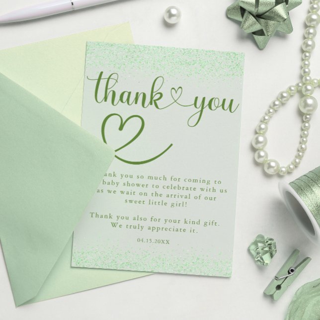 Carte De Remerciements Sage Green Thank You Heart Confetti Script (Créateur téléchargé)