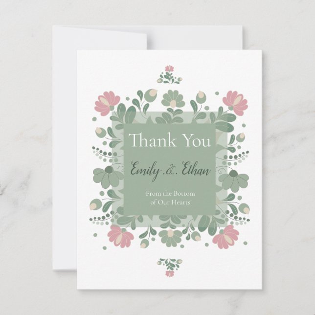 Carte De Remerciements Sage Green Wildflower Folk Wedding  (Devant)