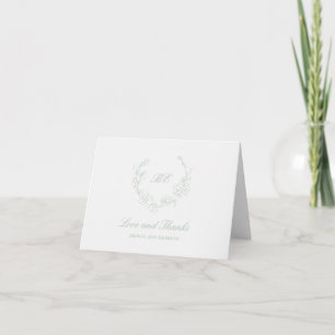 Carte De Remerciements Sage Green Wreath Monogramme Photo Mariage élégant