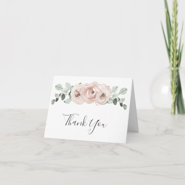 Carte De Remerciements Sage Greenery Rose Floral Dusty Rose Mariage (Devant)