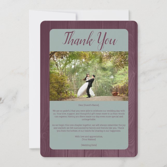 Carte De Remerciements Sage Plum Rustic Horseshoe Mariage photo (Devant)
