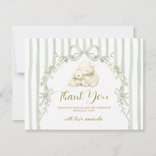 Carte De Remerciements Sage rayure petit agneau bow Baby Shower Floral